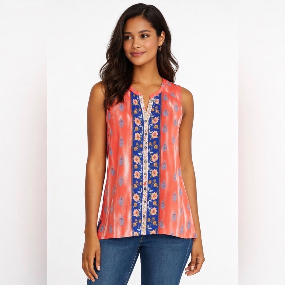 Anthropologie Aratta Silent Journey Button Down Sleeveless Top Medium Coral